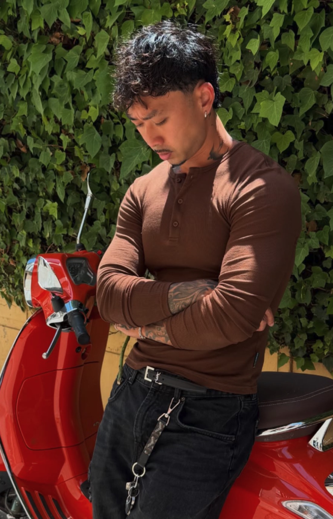 The Espresso Henley, worn by founder Junior Chea